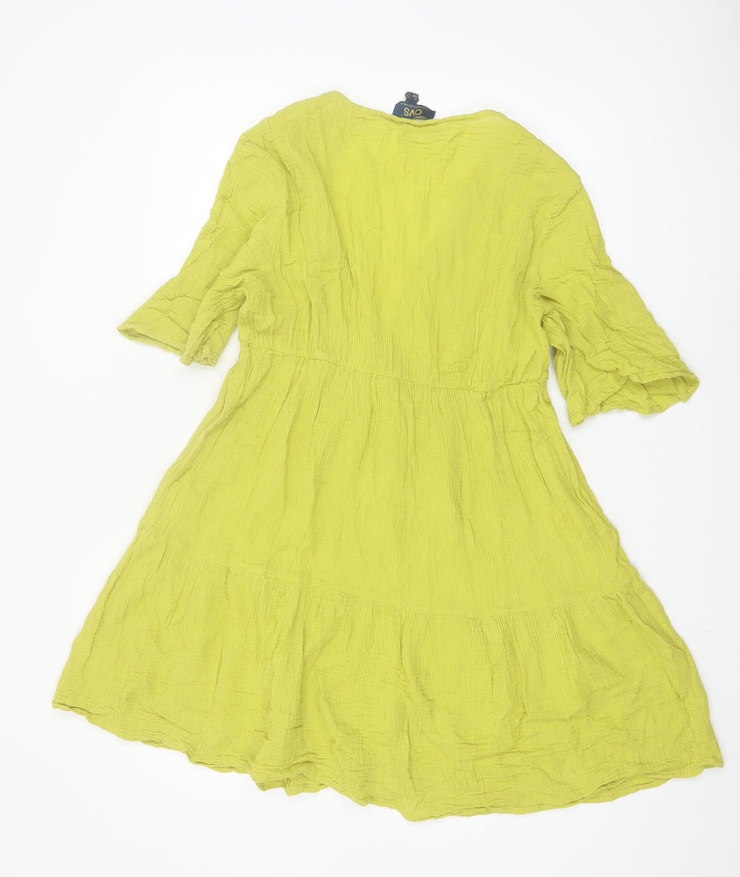 OVS Women’s Green V-Neck Short Cotton A-Line Dress L