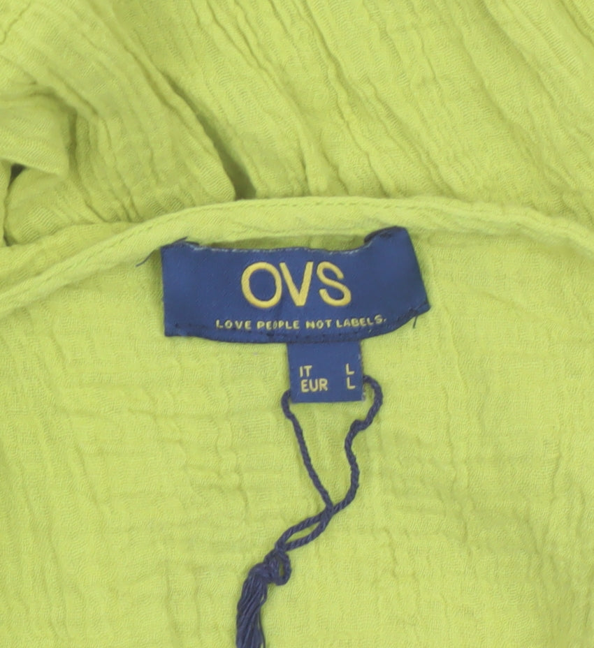 OVS Women’s Green V-Neck Short Cotton A-Line Dress L