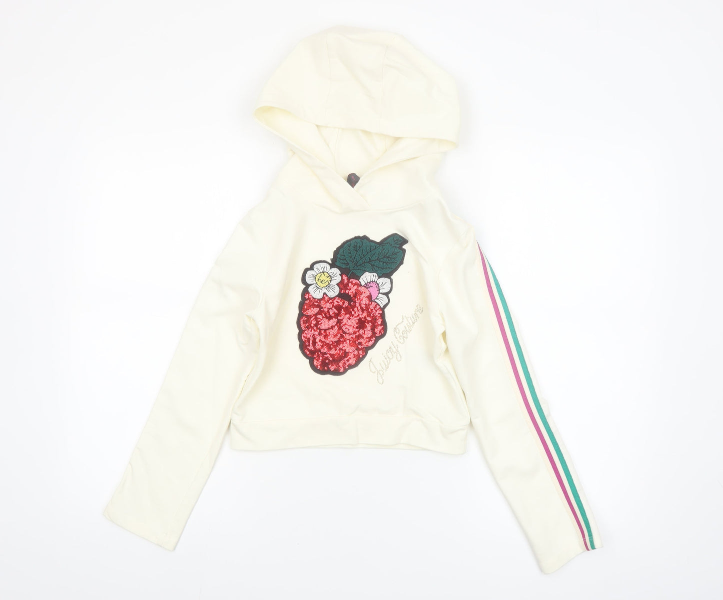 Juicy Couture Girls Ivory Sequin Flower Pullover Hoodie 10-11 Years