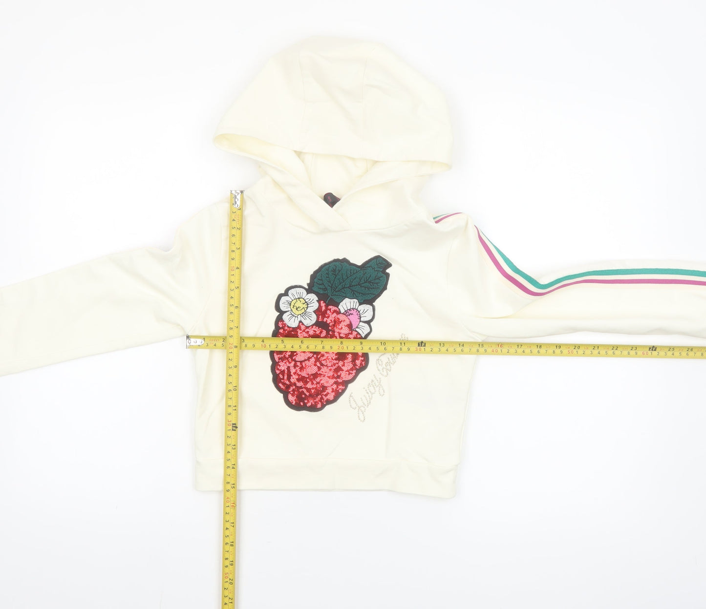 Juicy Couture Girls Ivory Sequin Flower Pullover Hoodie 10-11 Years