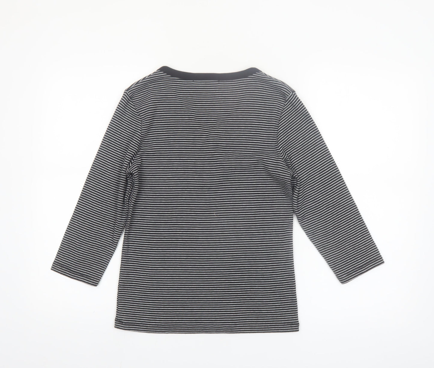 Poppy Women’s Black Striped V-Neck 3/4 Sleeve T-Shirt Size 10
