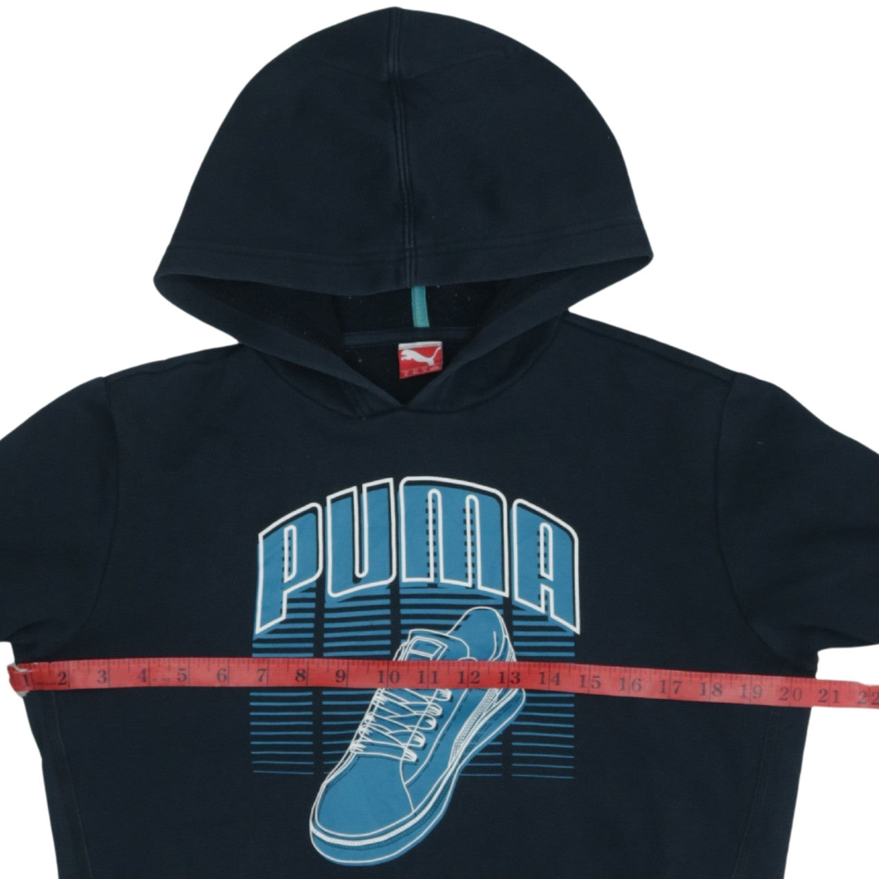 Puma Boys Black Pullover Hoodie Size 164 Graphic Print Fleece Sweatshirt