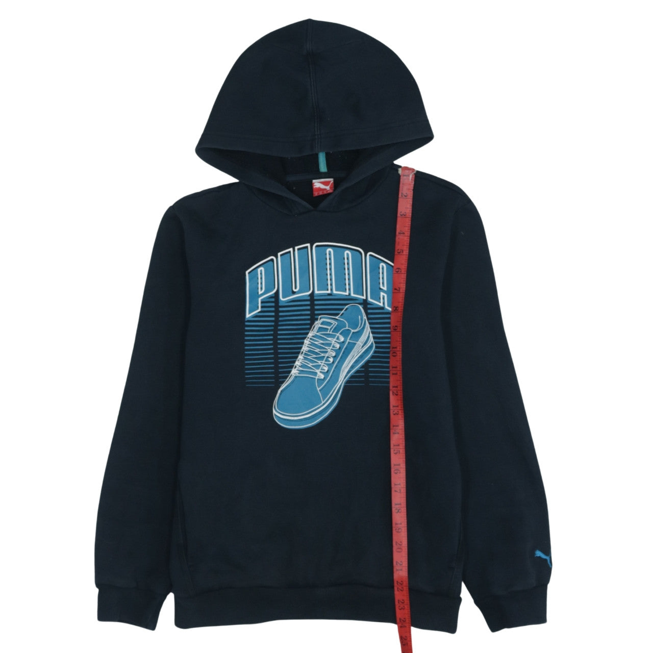 Puma Boys Black Pullover Hoodie Size 164 Graphic Print Fleece Sweatshirt