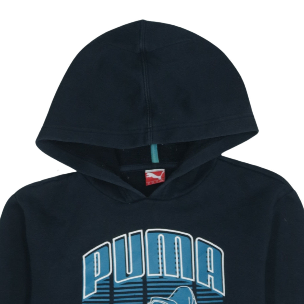 Puma Boys Black Pullover Hoodie Size 164 Graphic Print Fleece Sweatshirt