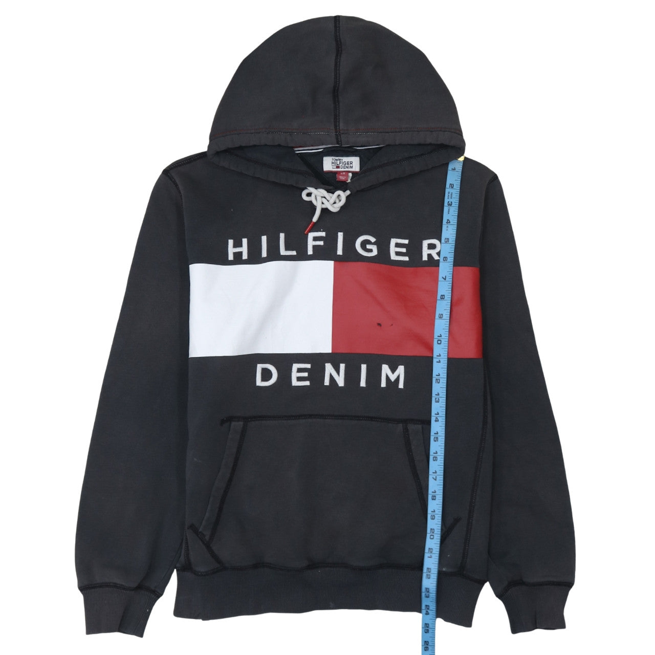 Tommy Hilfiger Denim Men’s Black Pullover Hoodie L Fleece Graphic
