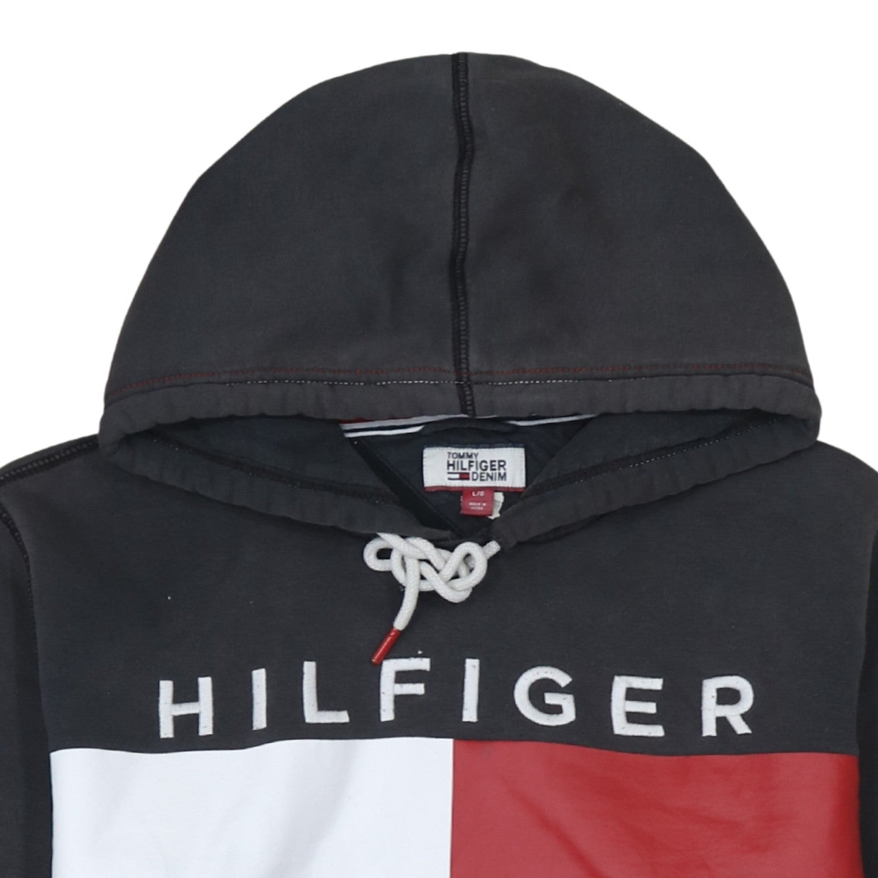 Tommy Hilfiger Denim Men’s Black Pullover Hoodie L Fleece Graphic