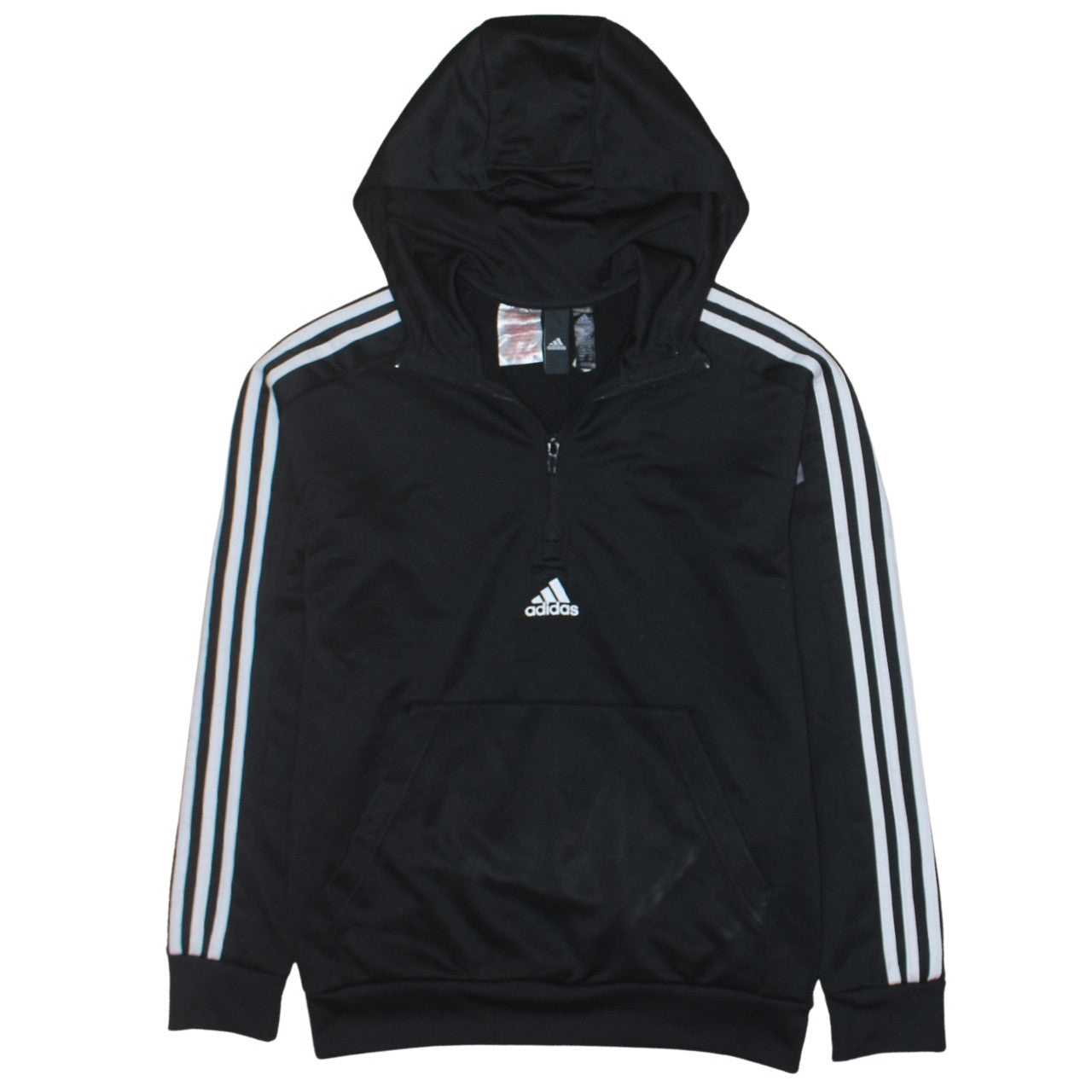 Adidas Boys Black 13-14 Years Pullover Hoodie with 1/4 Zip & Logo