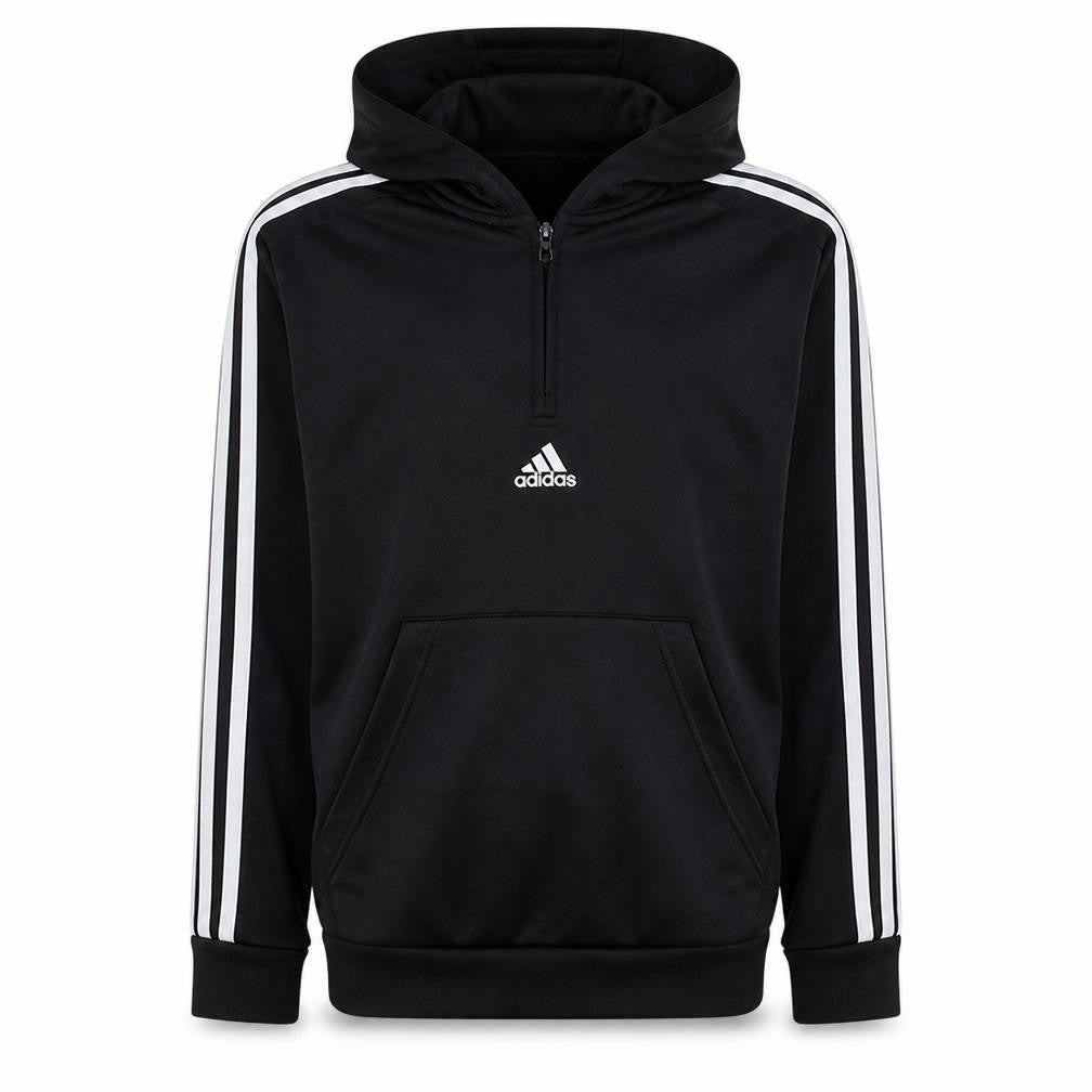 Adidas Boys Black 13-14 Years Pullover Hoodie with 1/4 Zip & Logo