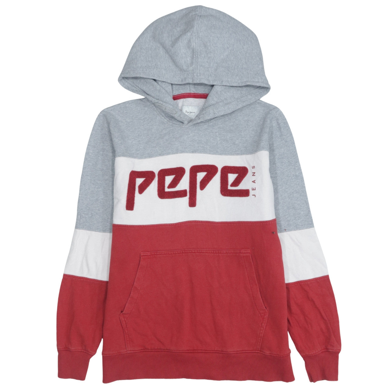 Pepe Jeans Boys Grey Red Colourblock Hoodie Sweatshirt Size 18 Years