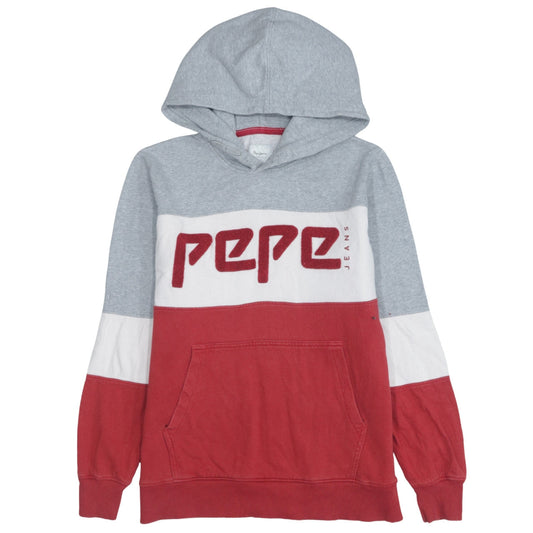 Pepe Jeans Boys Grey Red Colourblock Hoodie Sweatshirt Size 18 Years