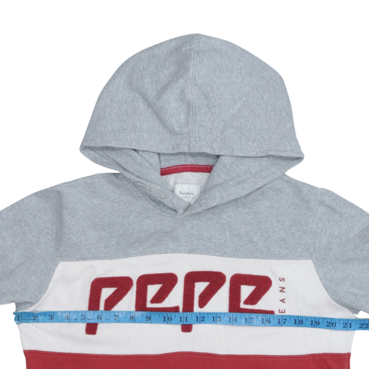 Pepe Jeans Boys Grey Red Colourblock Hoodie Sweatshirt Size 18 Years