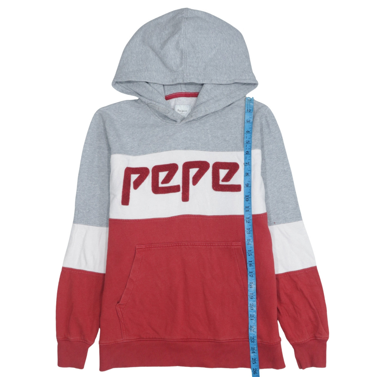 Pepe Jeans Boys Grey Red Colourblock Hoodie Sweatshirt Size 18 Years