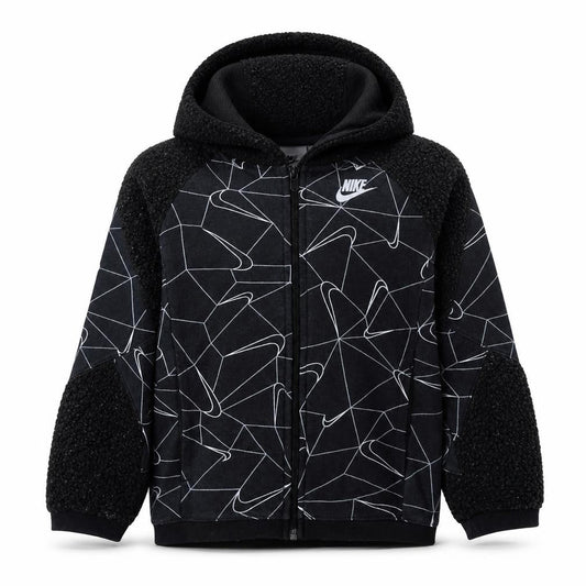 Front view of Nike boys’ black full zip hoodie sweatshirt 128-137cm s graphic fleece