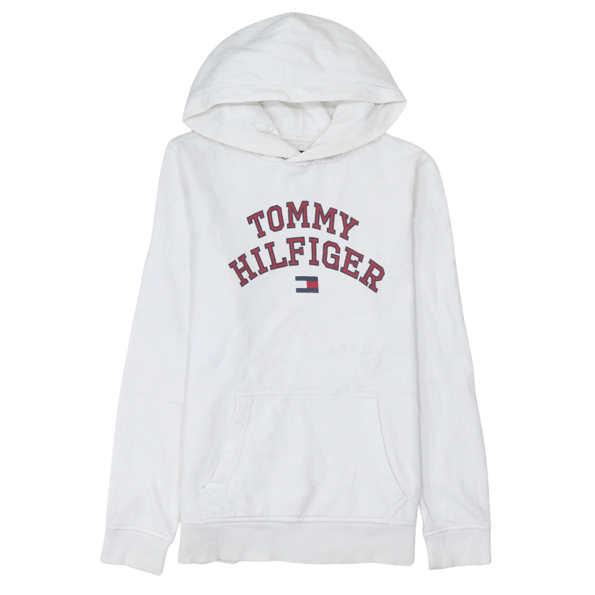 Tommy Hilfiger Boys White Pullover Hoodie Size 176 Logo Hooded Sweatshirt