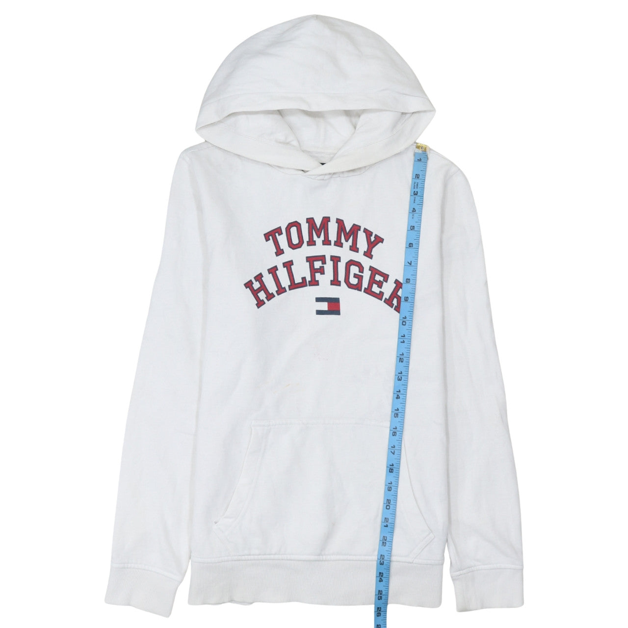 Tommy Hilfiger Boys White Pullover Hoodie Size 176 Logo Hooded Sweatshirt