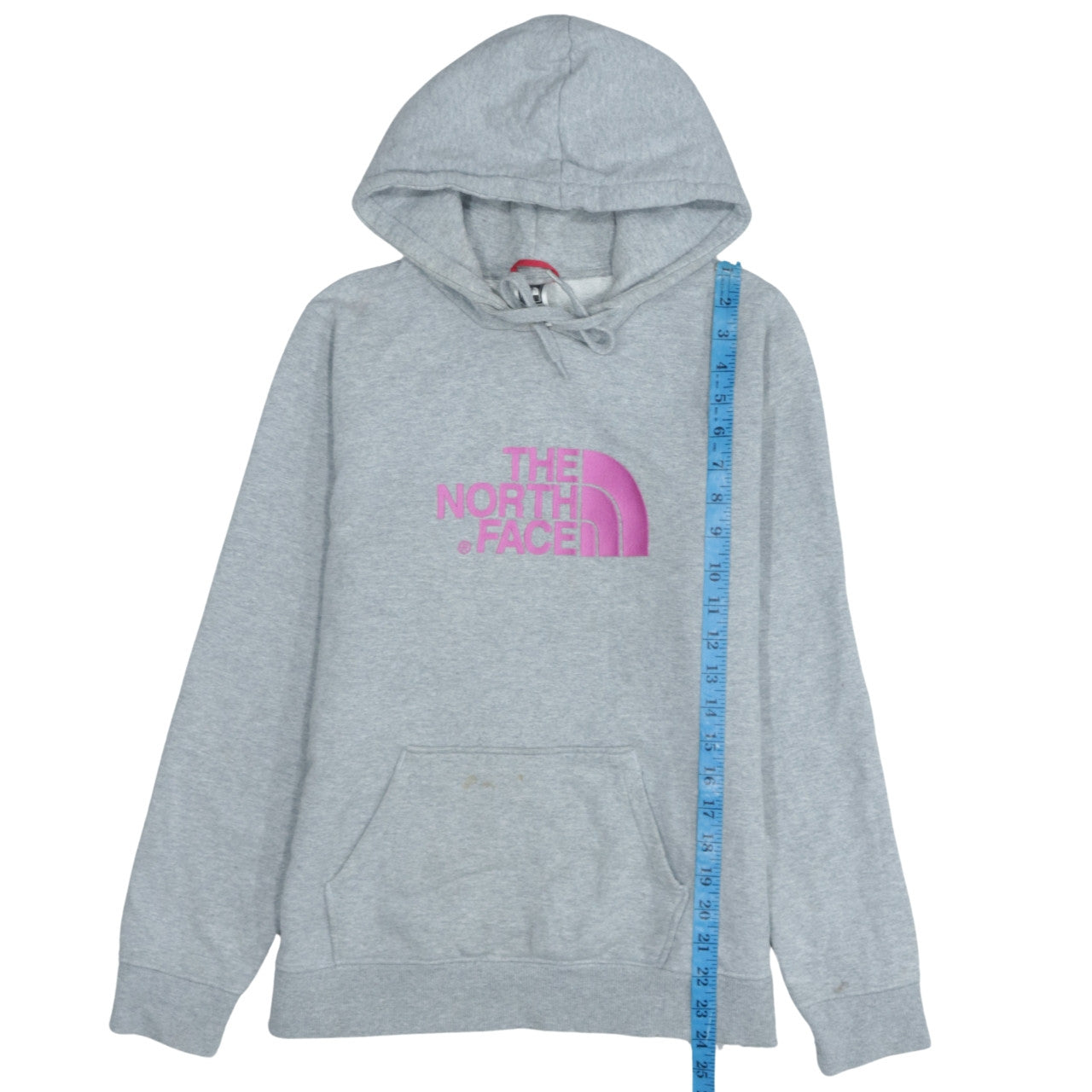 The North Face Womens Grey Pullover Hoodie M Logo Print Cotton Blend