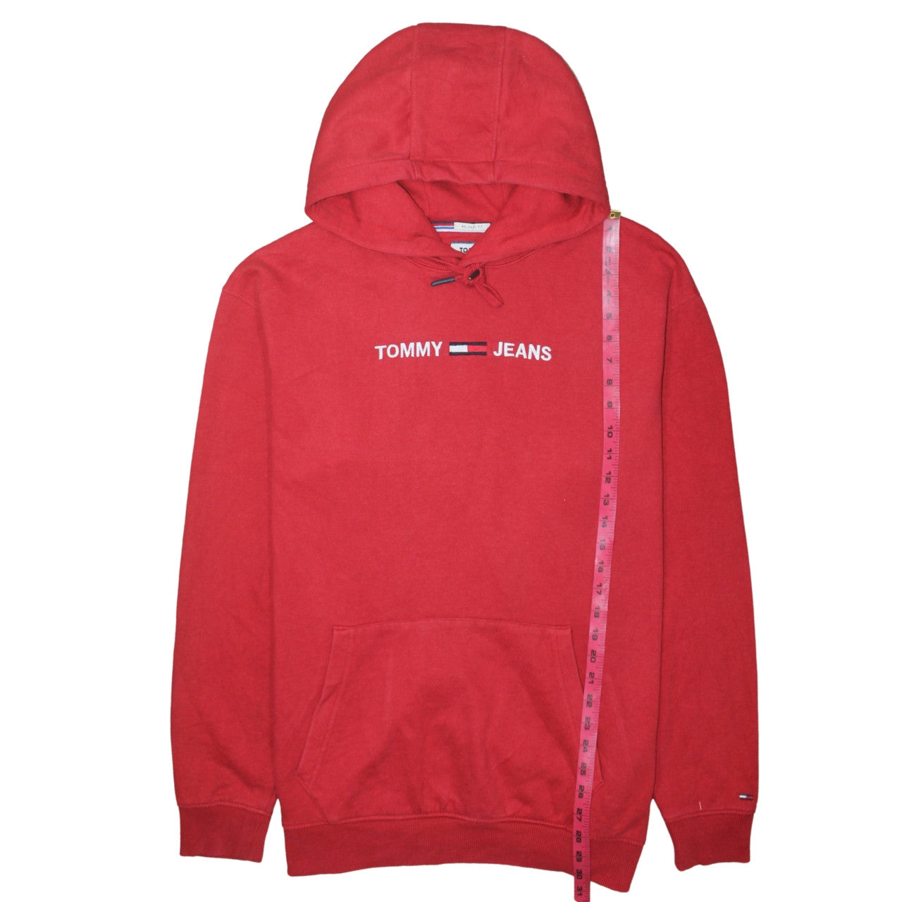 Tommy Jeans Men's Red Relaxed Fit Pullover Hoodie XL