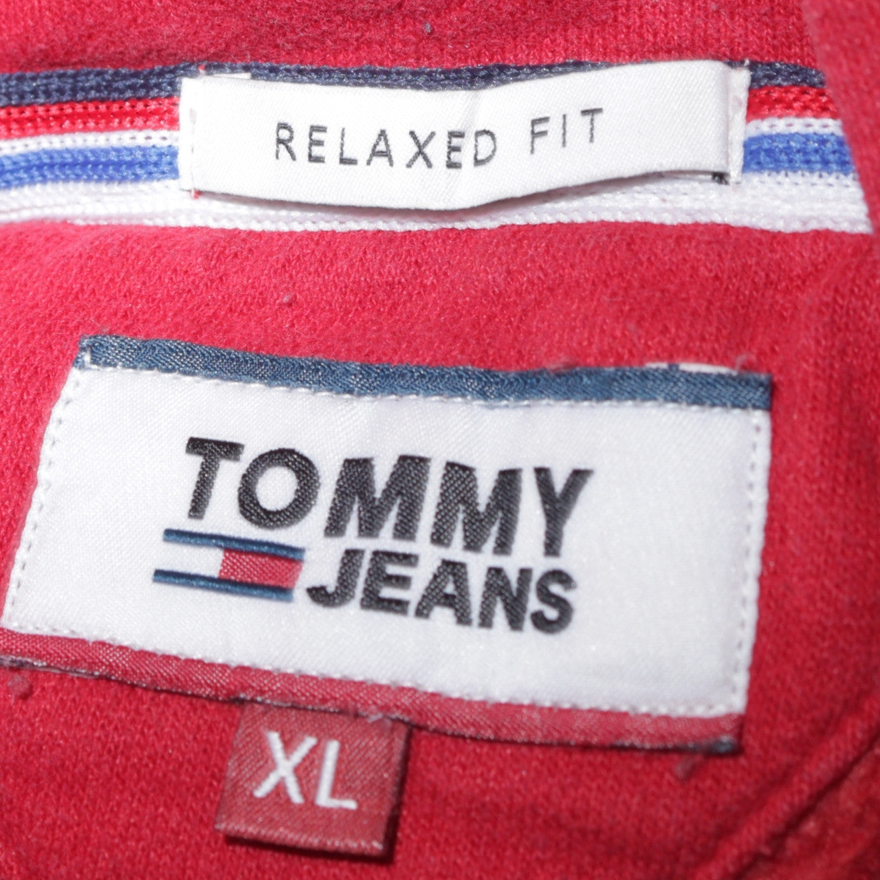 Tommy Jeans Men's Red Relaxed Fit Pullover Hoodie XL