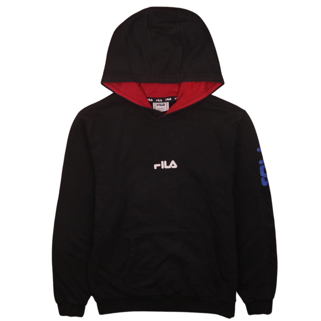 Fila Boys Black Pullover Hoodie 13-14 Years Logo Print Cotton Blend