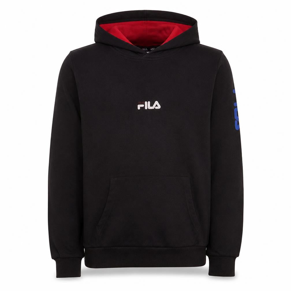 Fila Boys Black Pullover Hoodie 13-14 Years Logo Print Cotton Blend