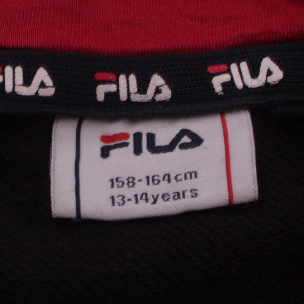 Fila Boys Black Pullover Hoodie 13-14 Years Logo Print Cotton Blend