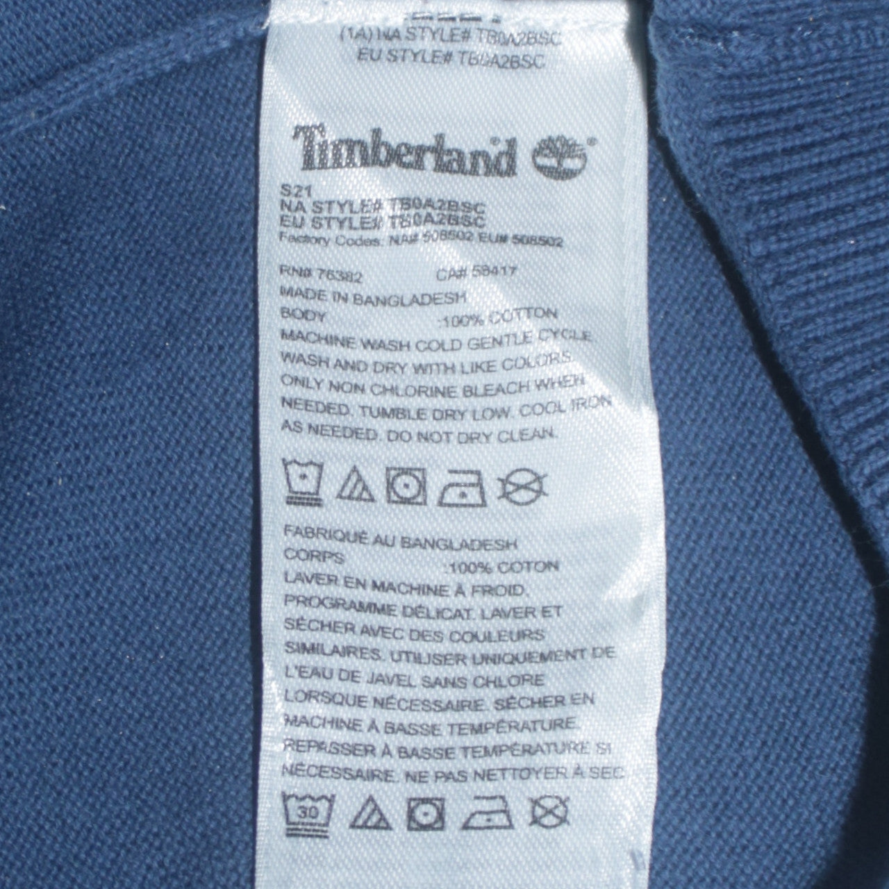Timberland Men Blue Cotton Crew Neck Pullover Jumper L