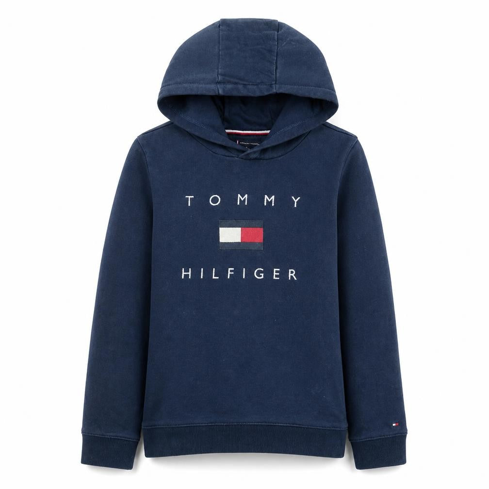 Tommy Hilfiger Boys Navy Blue Pullover Hoodie 176 Cotton Logo Print