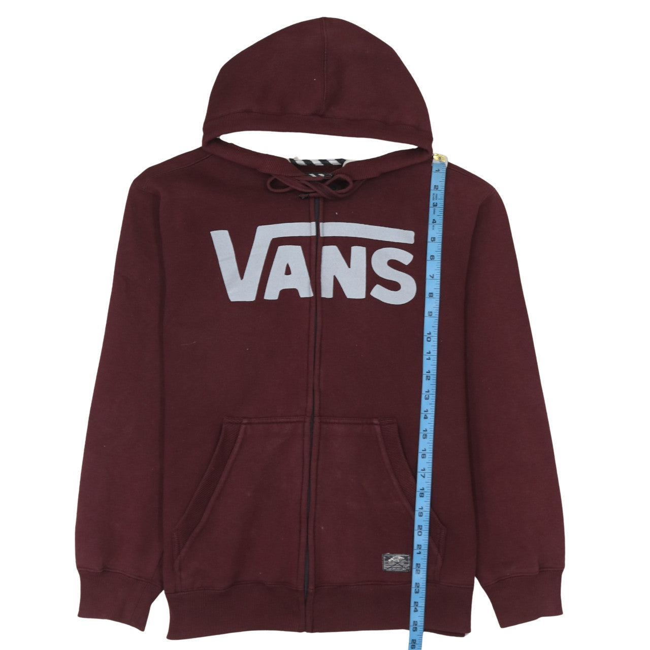 Vans Men Burgundy Full Zip Hoodie Medium Cotton Blend Logo