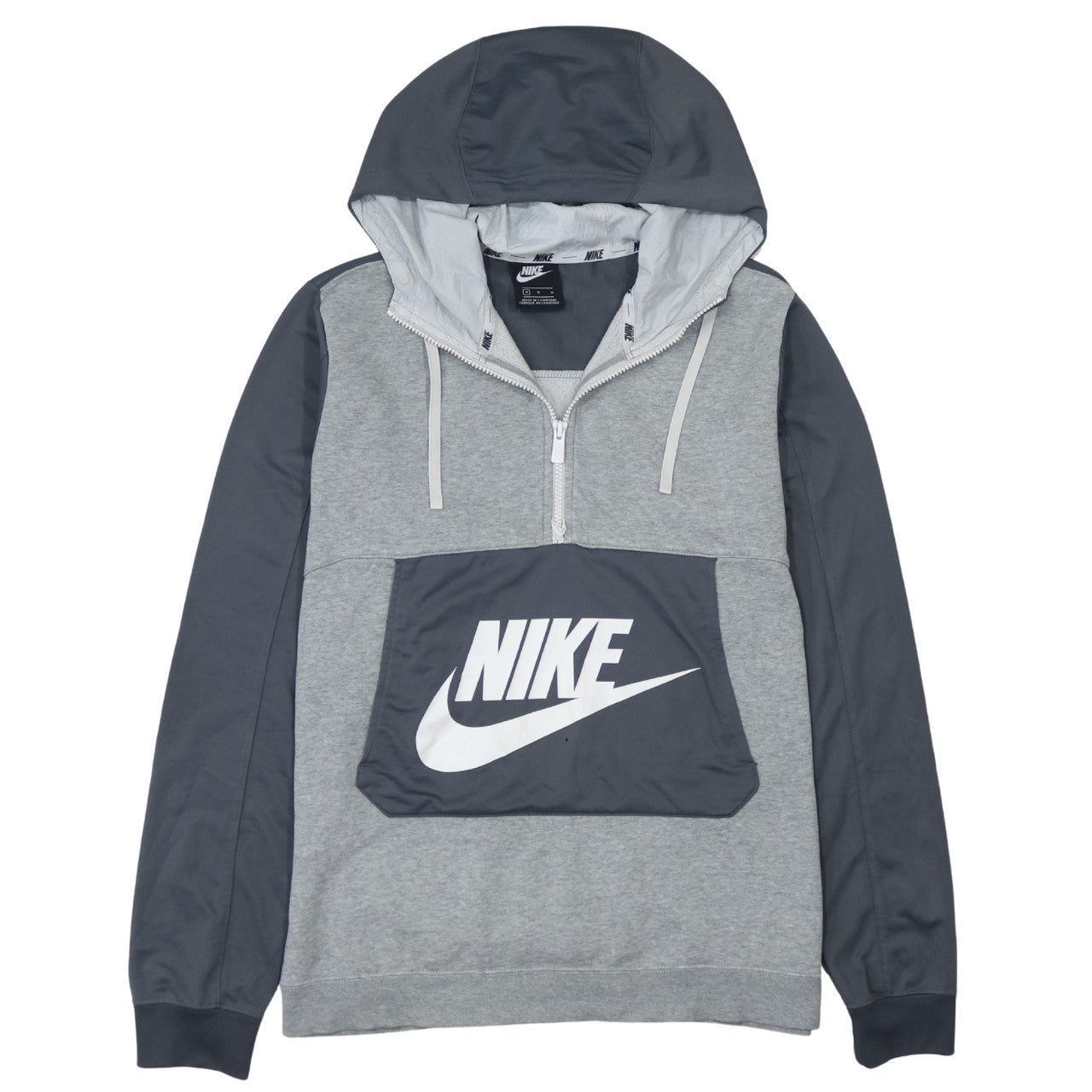 Nike Mens Grey 1/2 Zip Hooded Sweatshirt L Regular Fit Logo Fleece