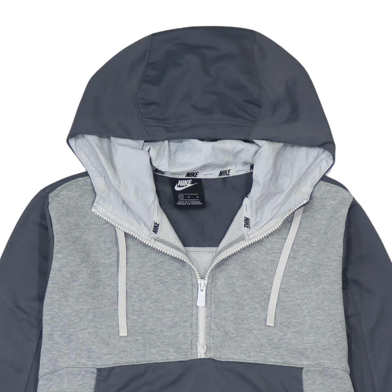 Nike Mens Grey 1/2 Zip Hooded Sweatshirt L Regular Fit Logo Fleece