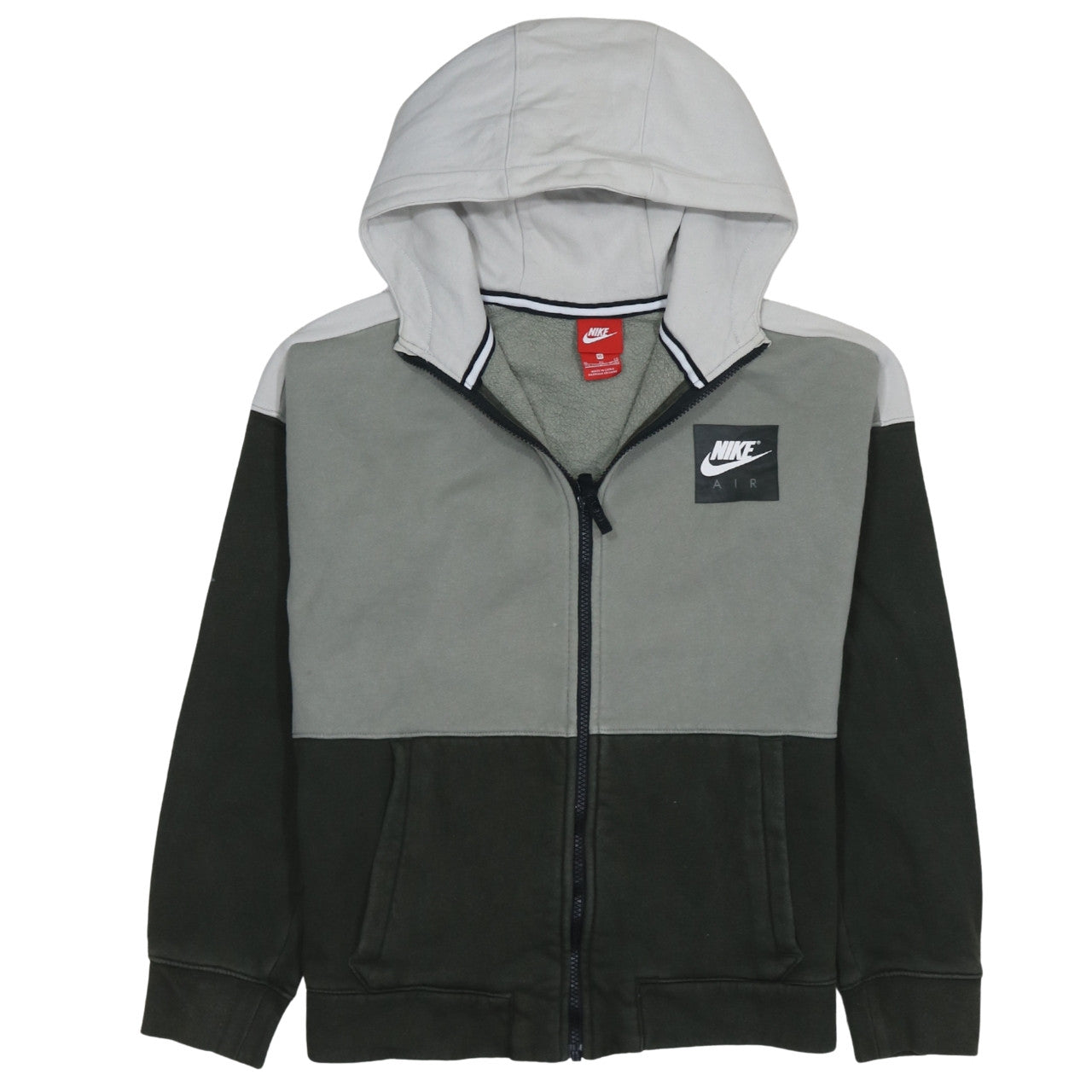 Nike Boys Green Grey Full Zip Hoodie XL 13-15 Years Hooded Sweatshirt