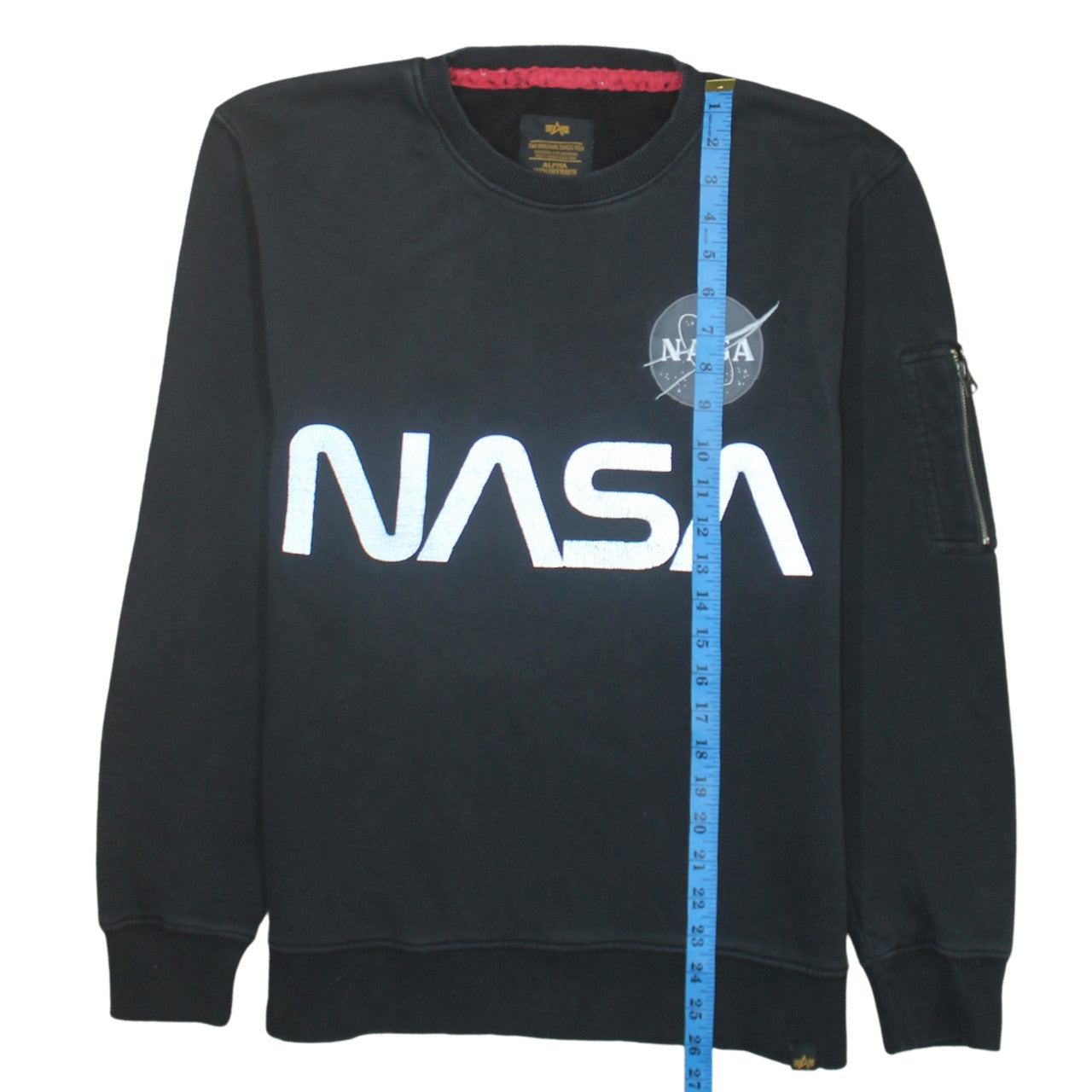 Alpha Industries Men’s Black NASA Logo Pullover Sweatshirt L