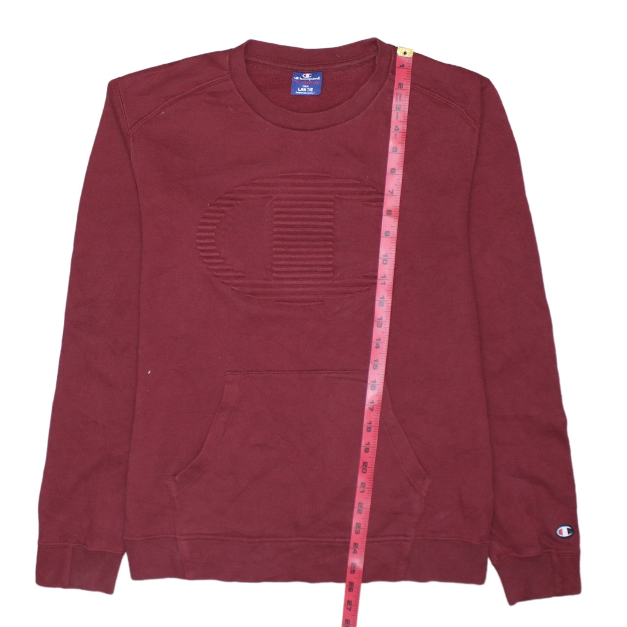 Champion Men’s Red Pullover Sweatshirt Size L Logo Embroidered Fleece