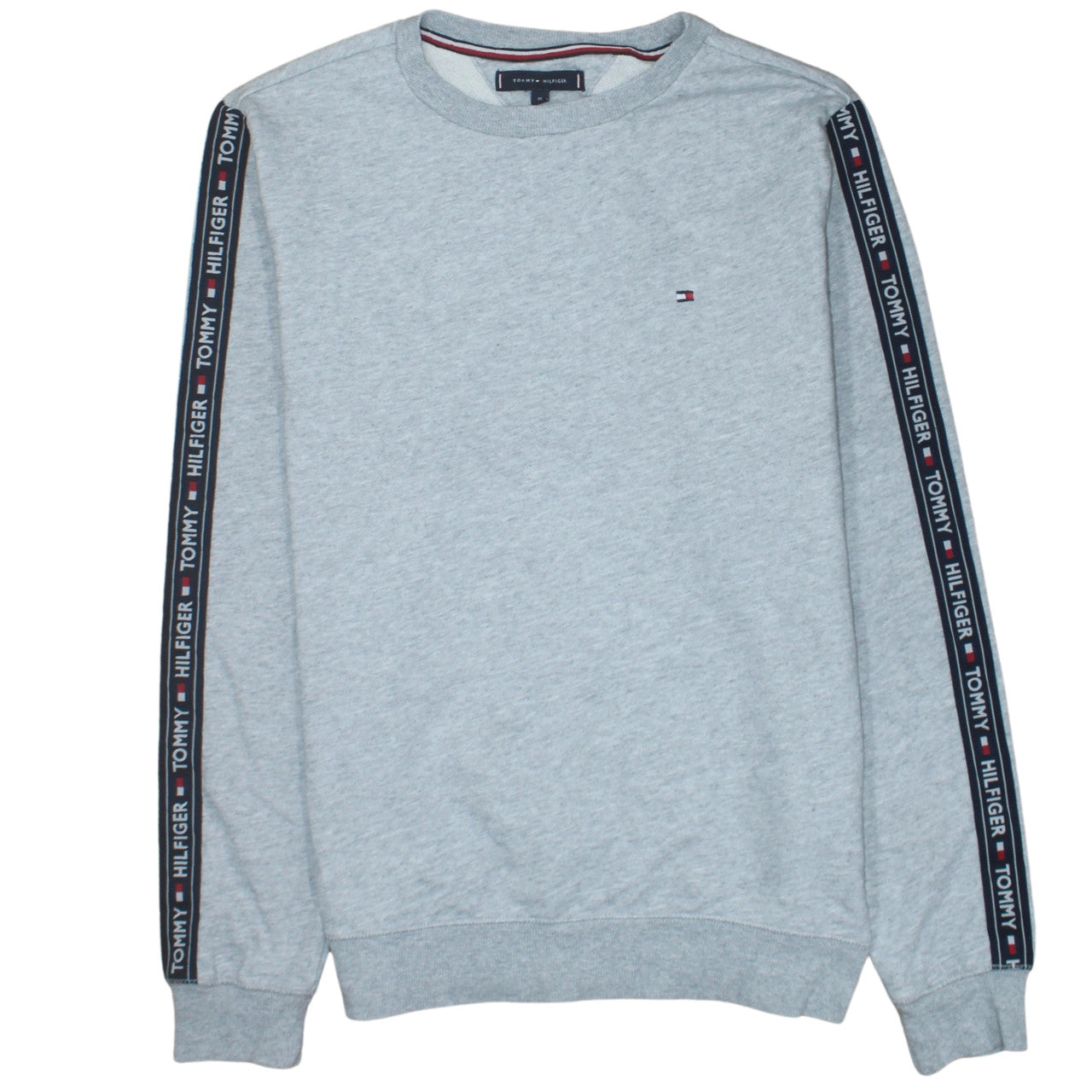Tommy Hilfiger Men's Grey Logo Tape Crew Neck Sweatshirt M