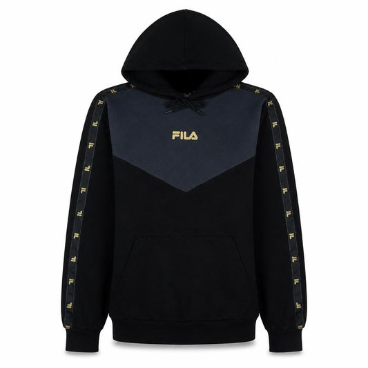 Fila Womens Black Large Pullover Hoodie with Logo and Tape Detail