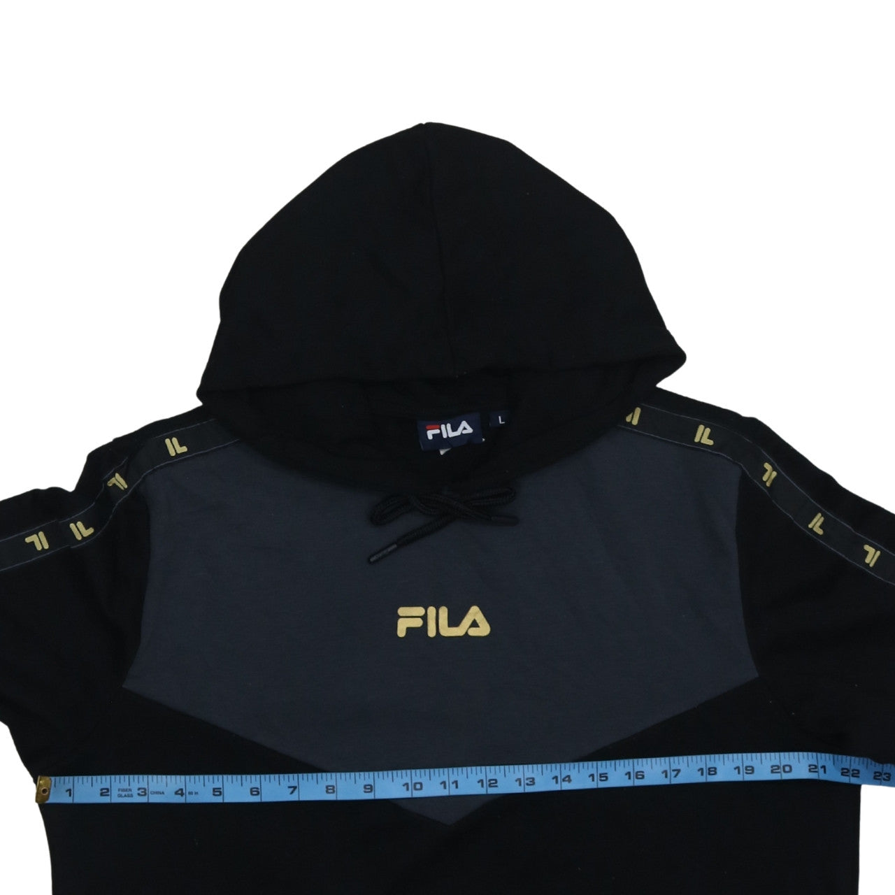 Fila Womens Black Large Pullover Hoodie with Logo and Tape Detail