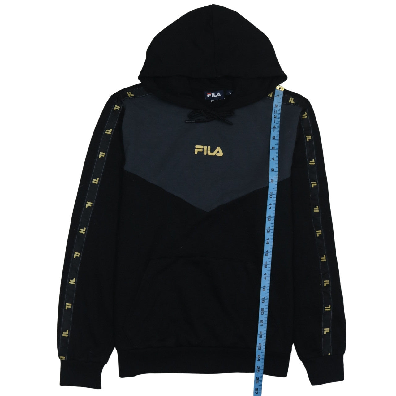 Fila Womens Black Large Pullover Hoodie with Logo and Tape Detail