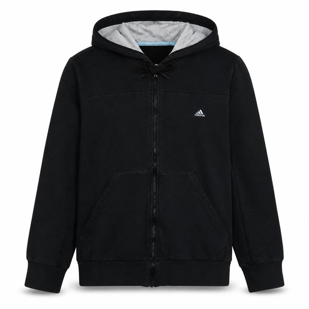 Adidas Women Black Full Zip Hoodie XL Cotton Blend Hooded Sweatshirt