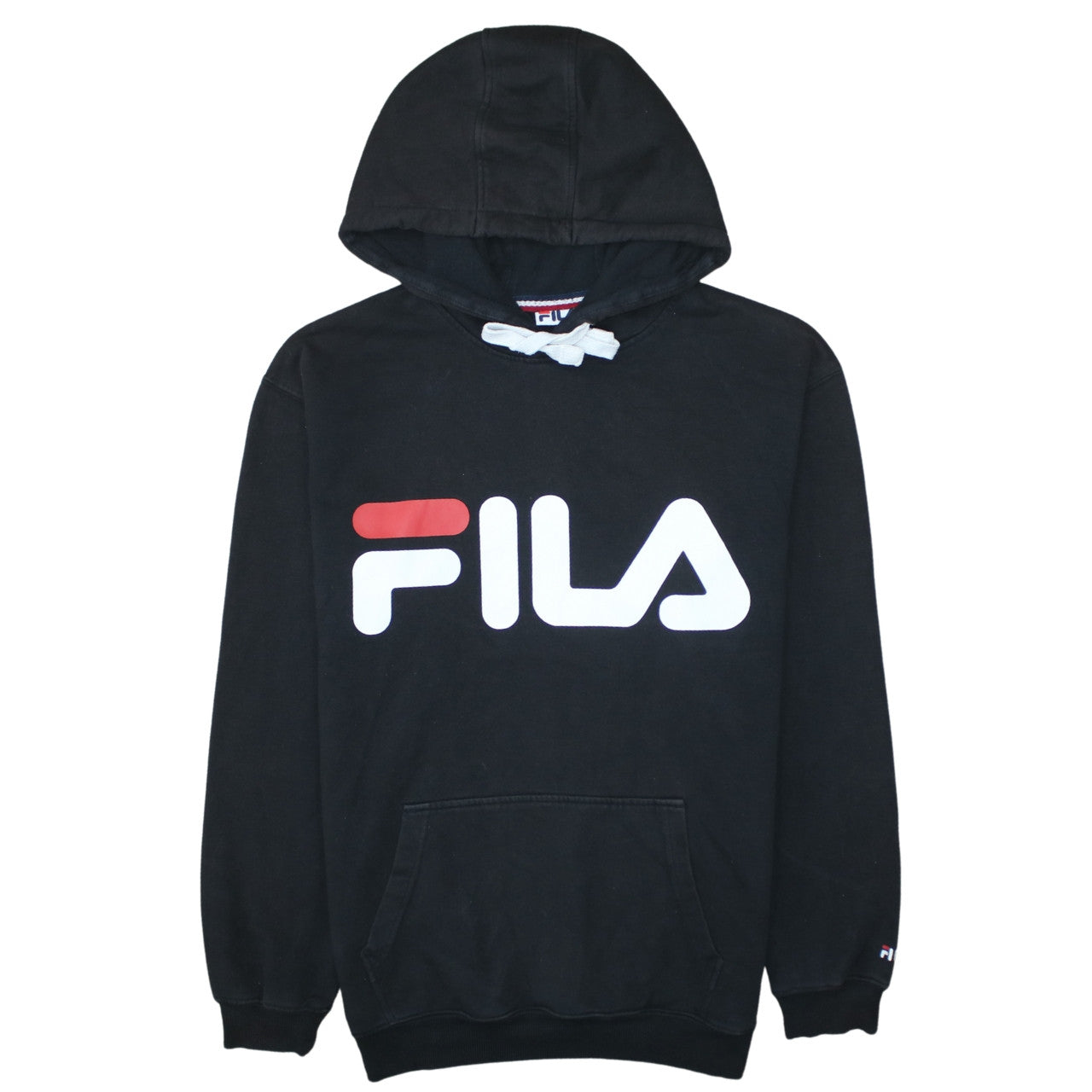 FILA Men's Black Pullover Hoodie Small Logo Graphic Fleece Sweatshirt