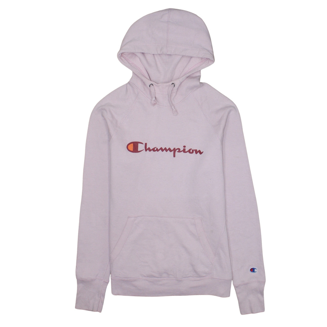 Champion Womens Pink Pullover Hoodie Medium Logo Graphic Cotton Blend