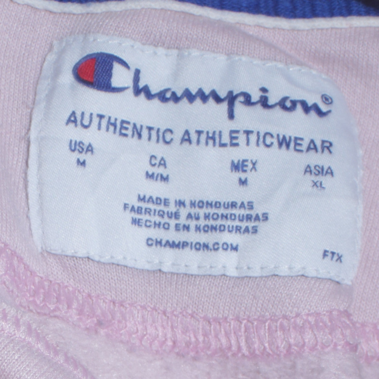 Champion Womens Pink Pullover Hoodie Medium Logo Graphic Cotton Blend