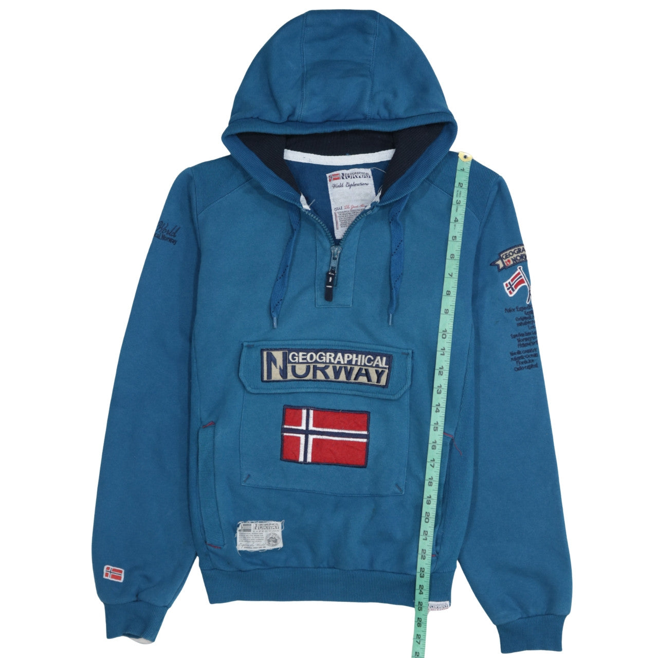 Geographical Norway Men's Blue L 1/2 Zip Hooded Sweatshirt