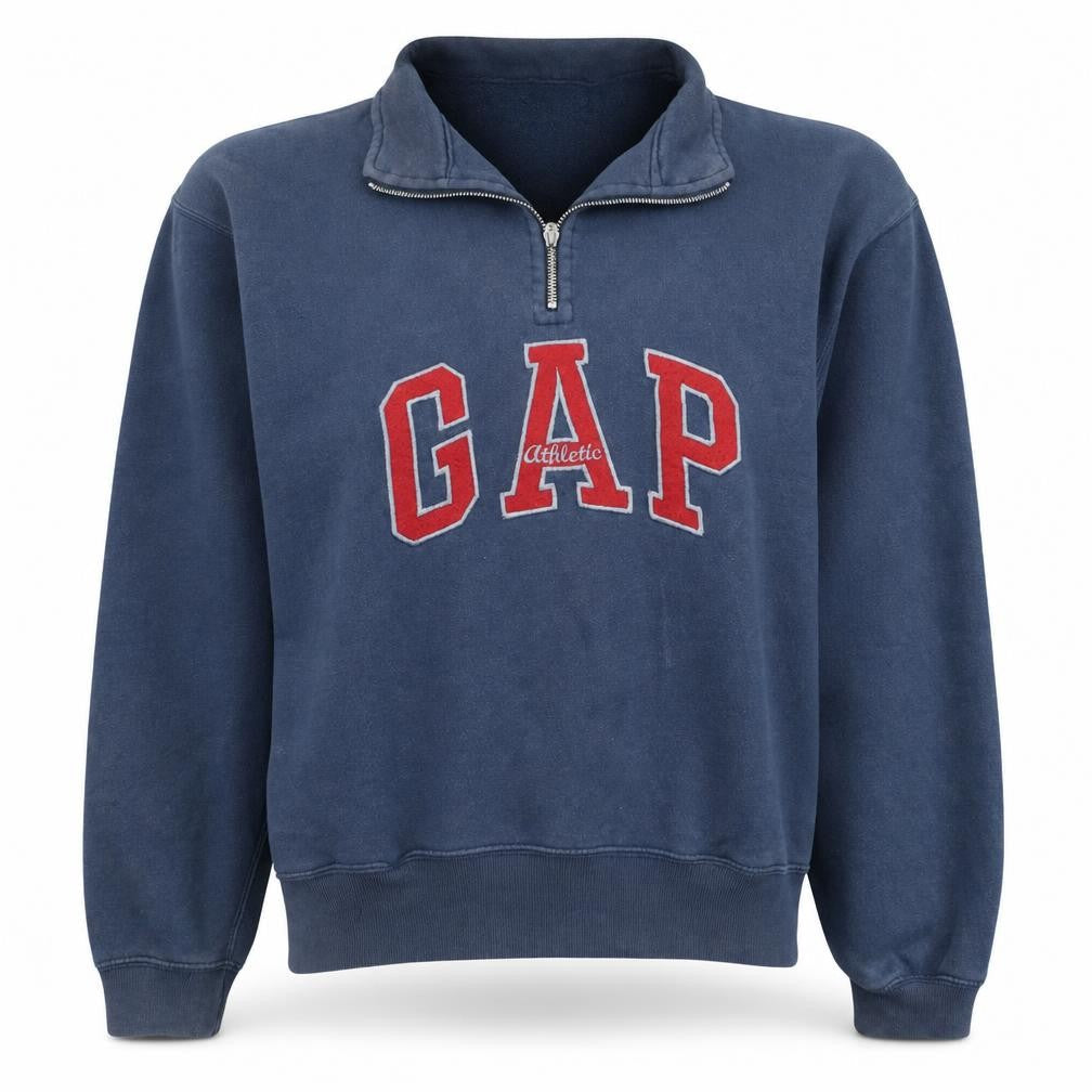Gap Women Navy Blue 1/4 Zip Athletic Logo Sweatshirt Size S