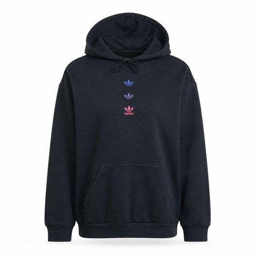Adidas Women Black Pullover Hoodie L Cotton Blend Logo Sportswear