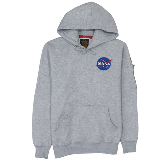 Alpha Industries Men’s Grey NASA Pullover Hoodie M Fleece Embroidered