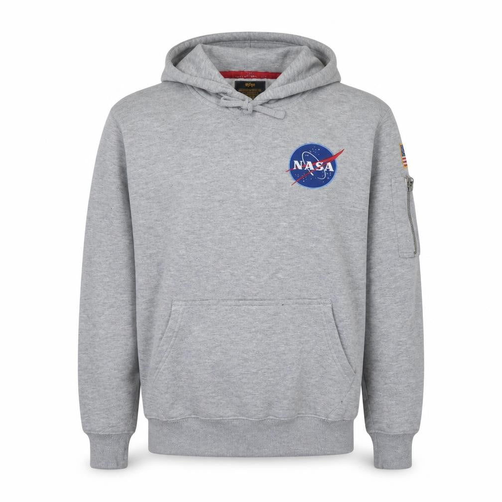 Alpha Industries Men’s Grey NASA Pullover Hoodie M Fleece Embroidered