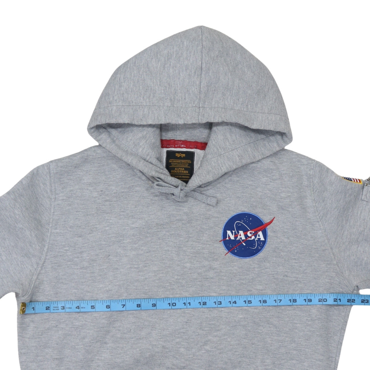 Alpha Industries Men’s Grey NASA Pullover Hoodie M Fleece Embroidered