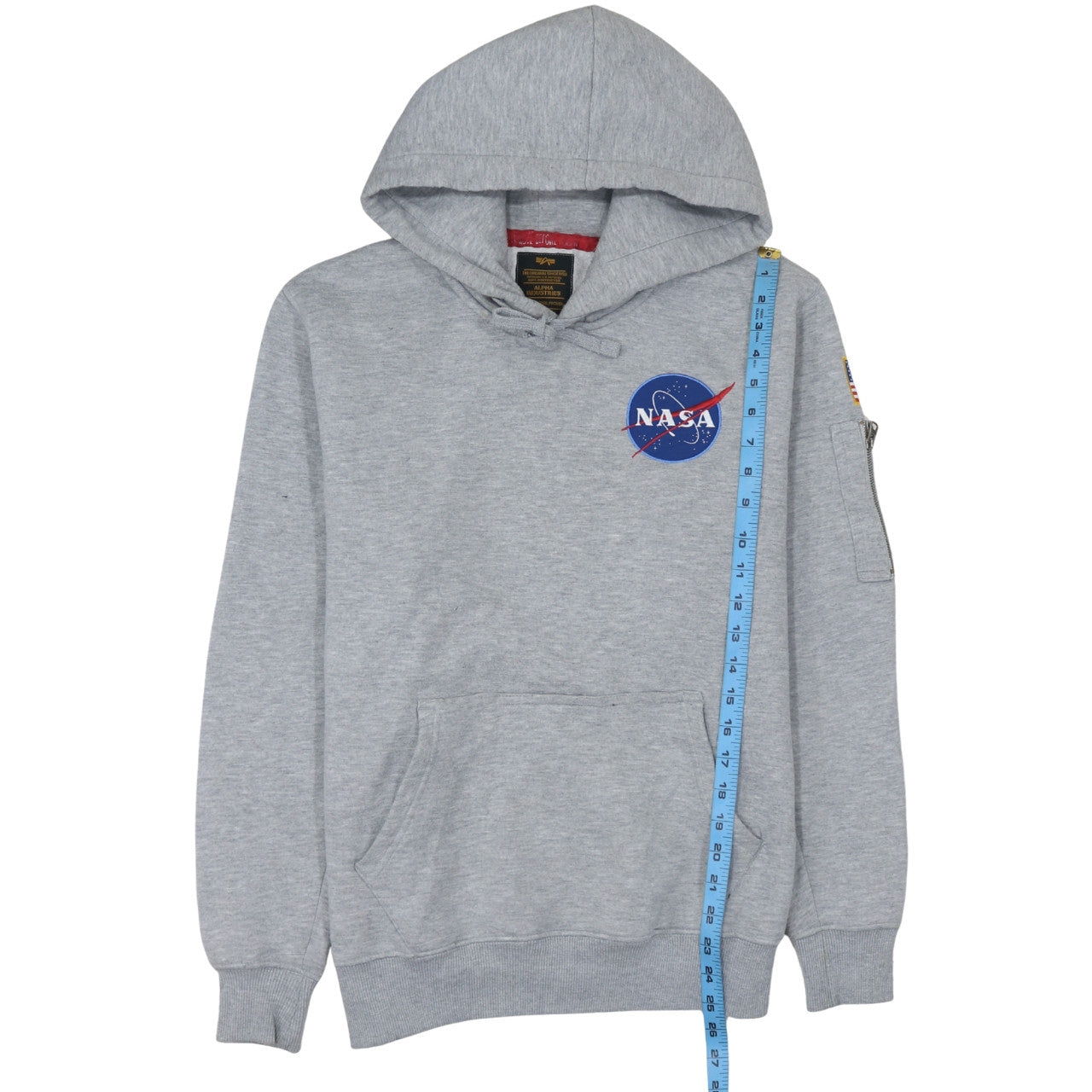 Alpha Industries Men’s Grey NASA Pullover Hoodie M Fleece Embroidered