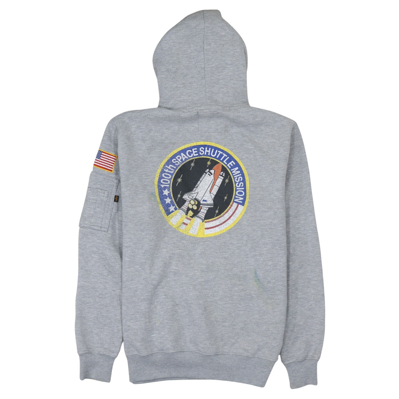 Alpha Industries Men’s Grey NASA Pullover Hoodie M Fleece Embroidered