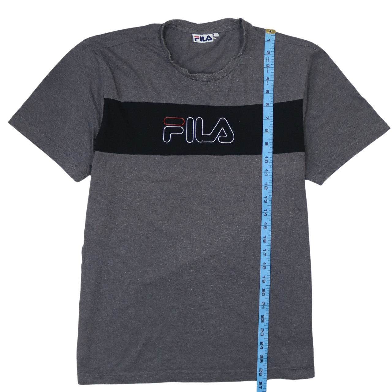 FILA Men's Grey Colourblock Logo T-Shirt Size M